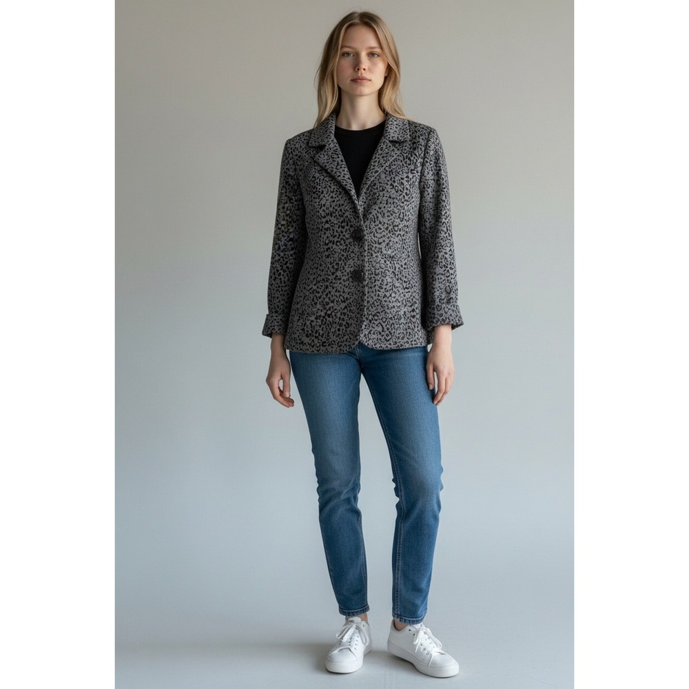 George Leopard Print Blazer Womens M 8-10 Grey Excellent GL30500BJ Animal Print